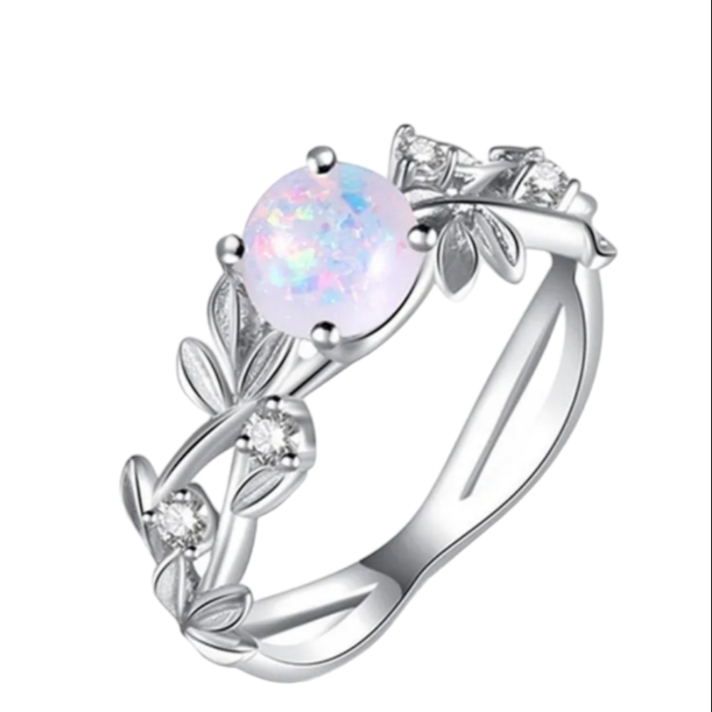 NEW Women's opal man-made ring crystal rhinestones flowers size 8